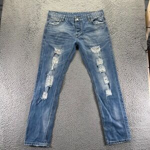 Just No Logo Jeans Mens 38x33 Blue Cotton Denim‎ Straight Distressed Button-Fly